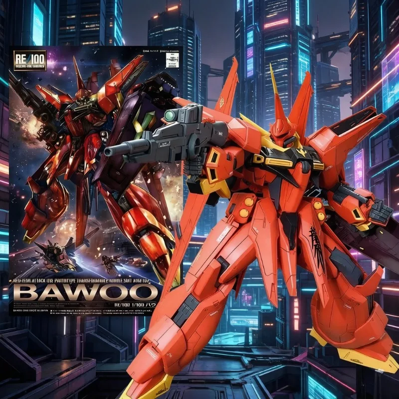 Фото В наличии оригинальный набор для сборки модели Gundam Bandai RE/100 1/100 Bawoo, коллекционная фигурка из аниме, модель для сборки, игрушки для мальчиков, подарок на день рождения №2