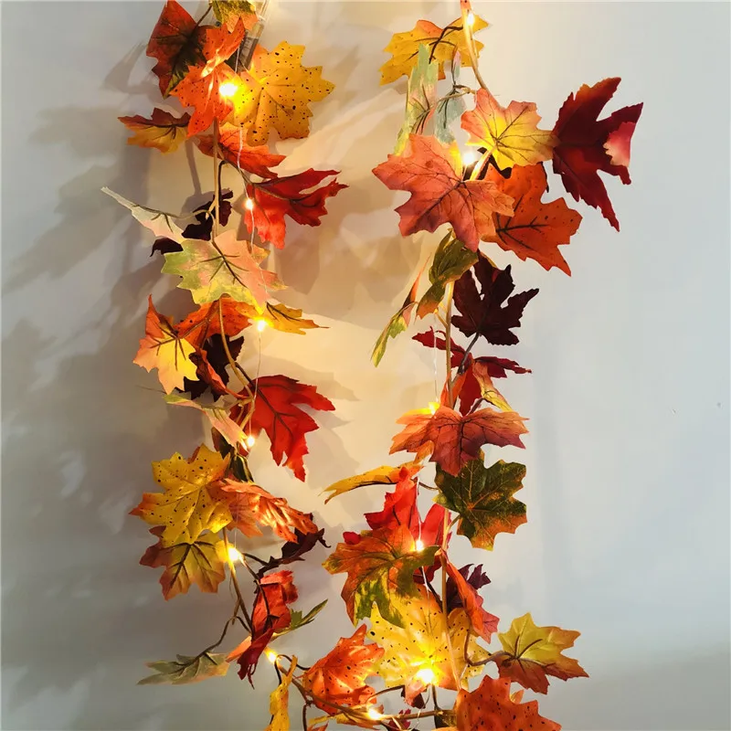

2m 20leds Maple Leaf Rattan Copper Wire Lamp String Fairy Light Thanksgiving Harvest Festival Decoration for Home Battery Power