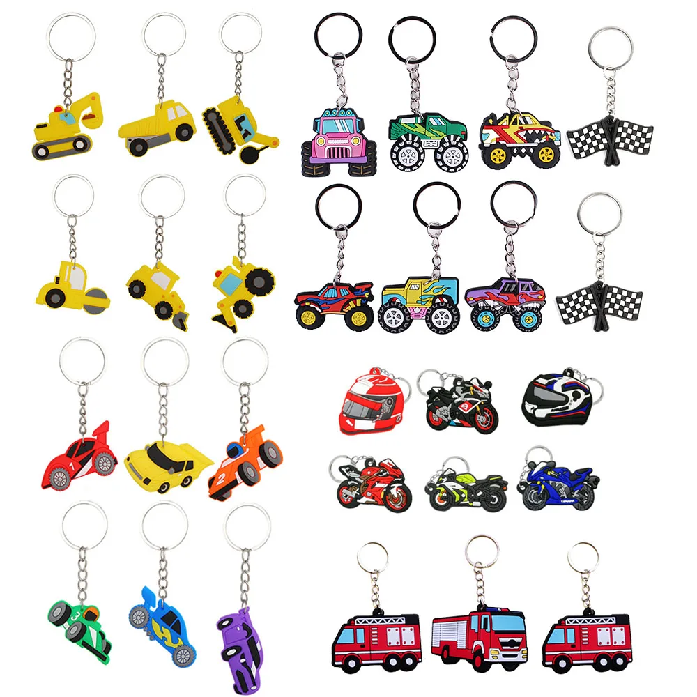 

Birthday Party Favors Silicone Keychains Racing Car Keychains Engineering Vehicle Fire Engine Motorcycle Keychains Boys Birthday
