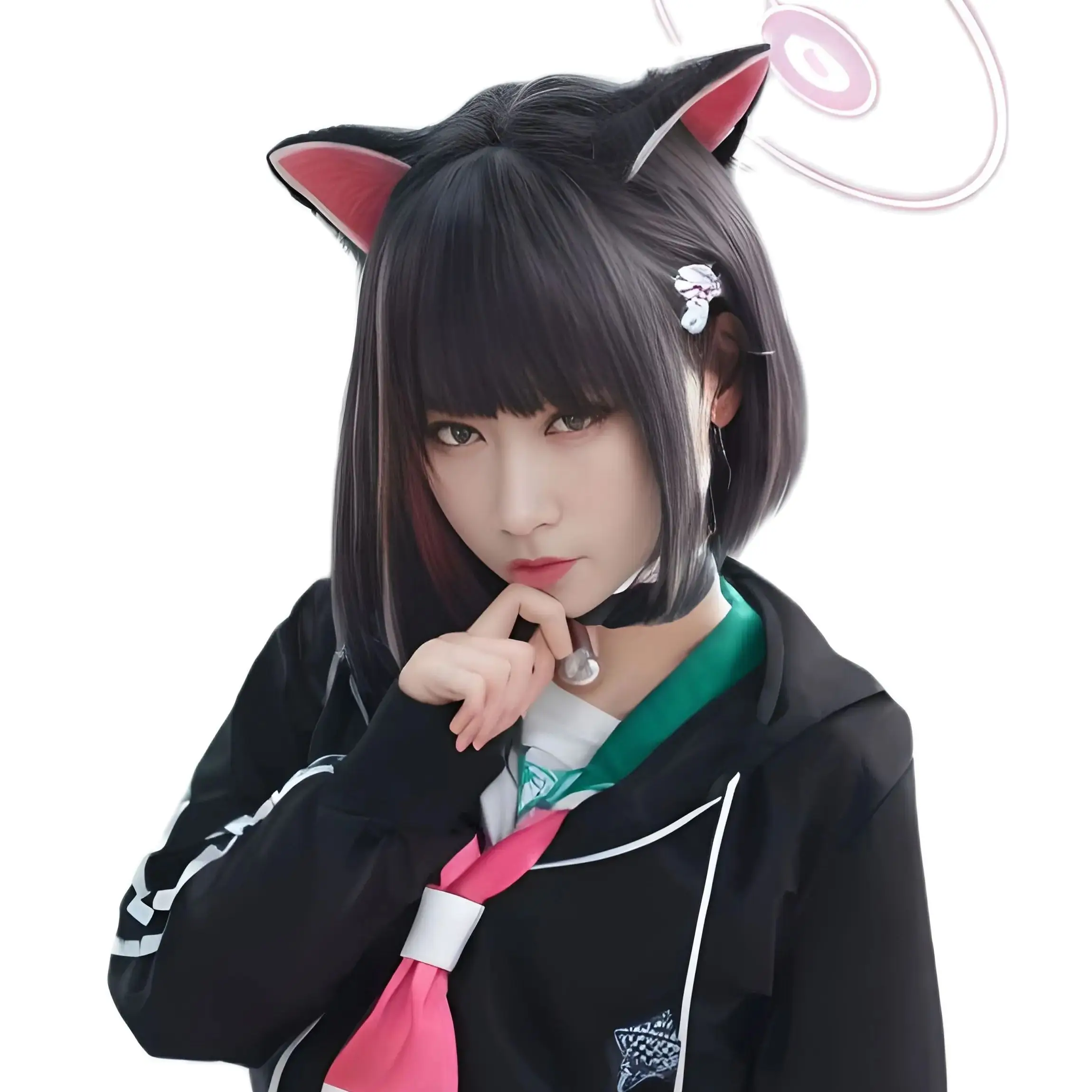 Парик для косплея аниме Kyoyama Kazusa с короткими волосами цвет черный/розовый