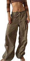 women casual baggy cargo pant low waist drawstring hip pop sweatpants loose wide leg joggers punk streetwear