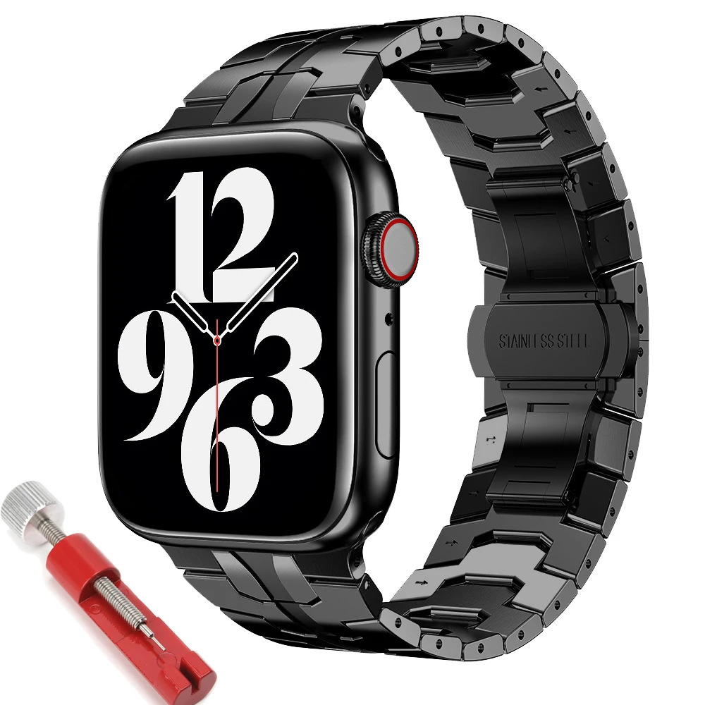 

Роскошный ремешок для Apple watch band 45 мм 44 мм 42 мм 41 мм 40 мм 38 мм, металлический браслет из нержавеющей стали для iWatch Series 7 6 SE 5 4 3