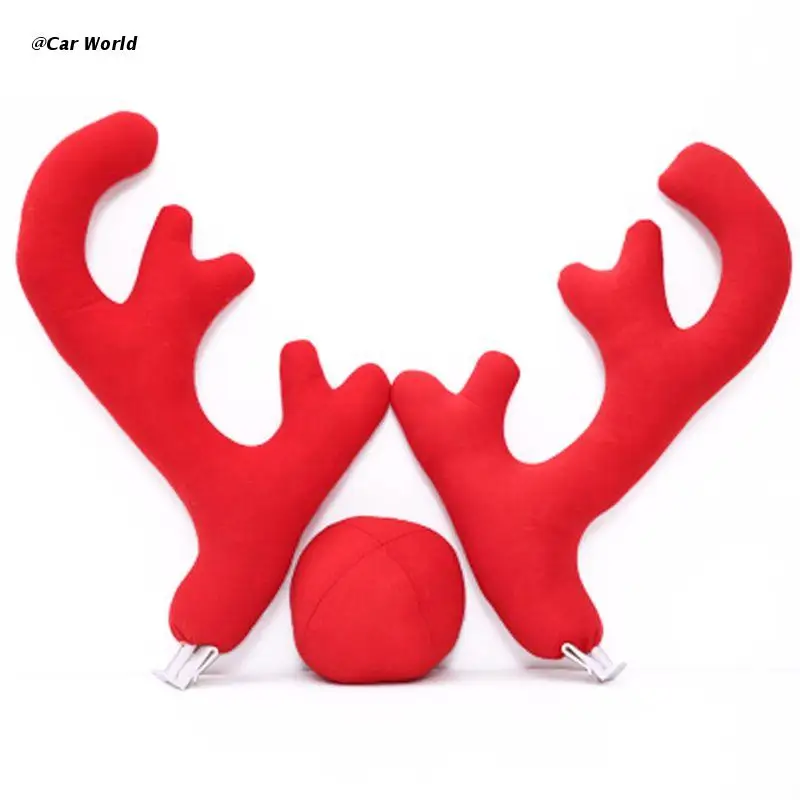 

6XDB Car Universal Christmas Antler Cloth Cover Christmas Gift Reindeer Nose Decoration Set Decorative Pendant Xmas Ornament