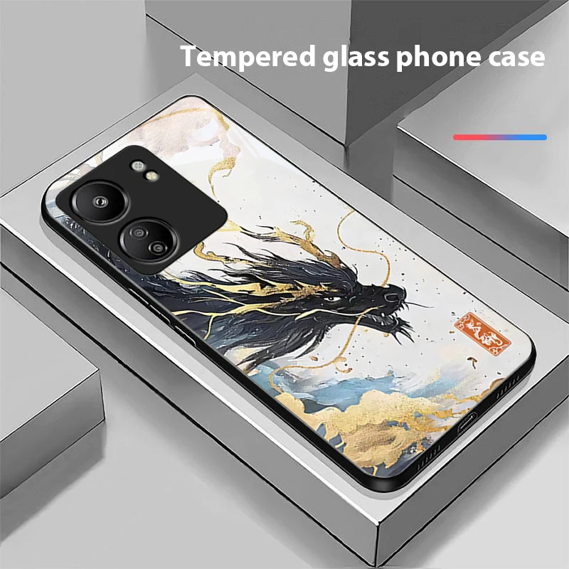 Китайский лонг-мультфильм для Xiaomi Redmi 13C Note 13 12 Pro Plus 5G 9 13T POCO X6 F5 F6 черный чехол