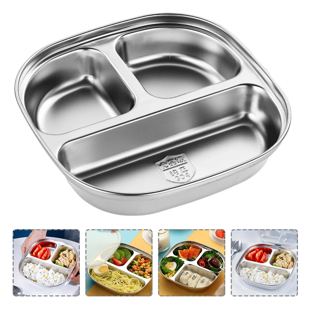 

Plate Plates Divided Steel Tray Stainless Food Dinner Trays Compartment Kids Portion Lunch Section Control Serving Snack Dishes