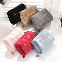 1 pc women zipper velvet make up bag travel large cosmetic bag for makeup solid color female make up pouch necessaries sac items