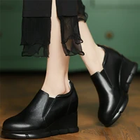 fashion sneakers women slip on genuine leather wedges high heel ankle boots female round toe platform pumps shoes casual shoes