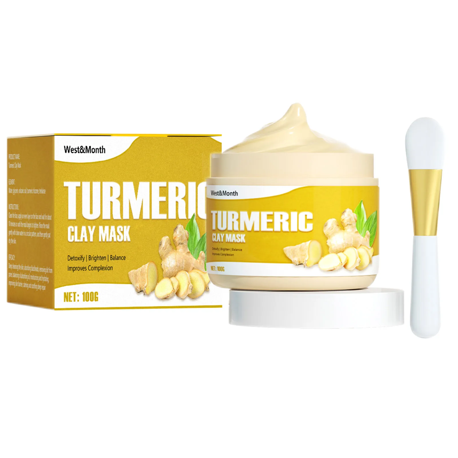 

100g Turmeric Mud Facial Clay Masque Face Mud Cover Clay Masque For Removing Dark Spots Dullness Oil Control Skin Whitening Mask