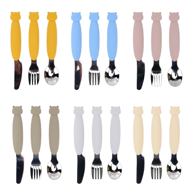 

3pcs Newborn Stainless Steel Children Tableware Spoon Fork Knife Set Dessert Spoon for Kids Baby Feeding Cutlery Gadgets