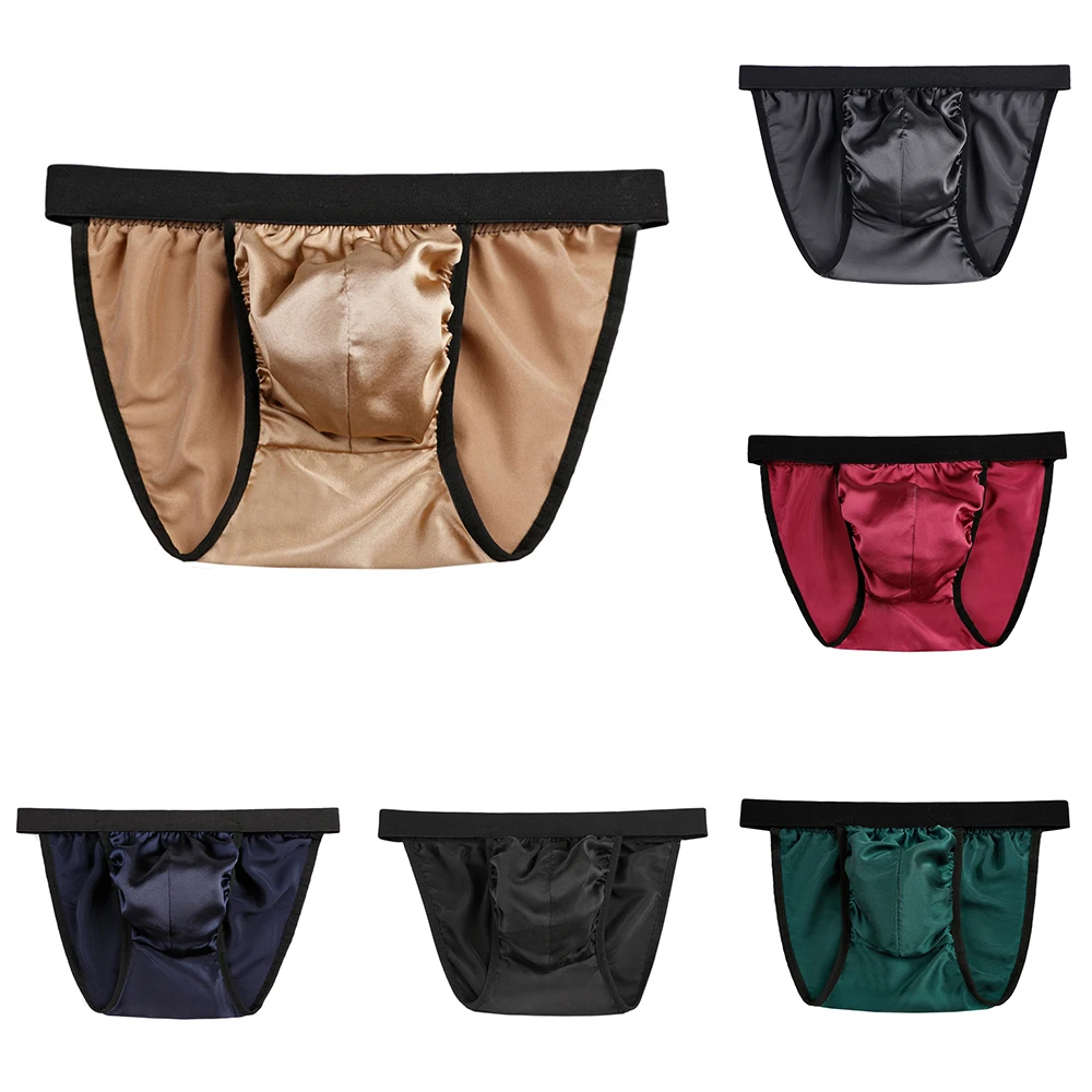 

Thongs Men Silk Satin Underwear Man Bulge Pouch G-string Soft Smooth Panties Comfortable Underpants Elastic Solid Knickers