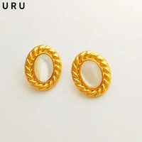 retro jewelry s925 needle oval resin earrings hot sale popular style high quality brass golden plated stud earrings for women