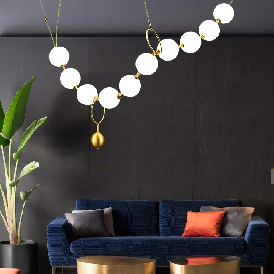 Белый абажур художественный дизайн жемчуг ожерелье Современная Подвеска СВЕТОДИОДНАЯ Подвесная лампа люстра домашний декор бытовая техни...