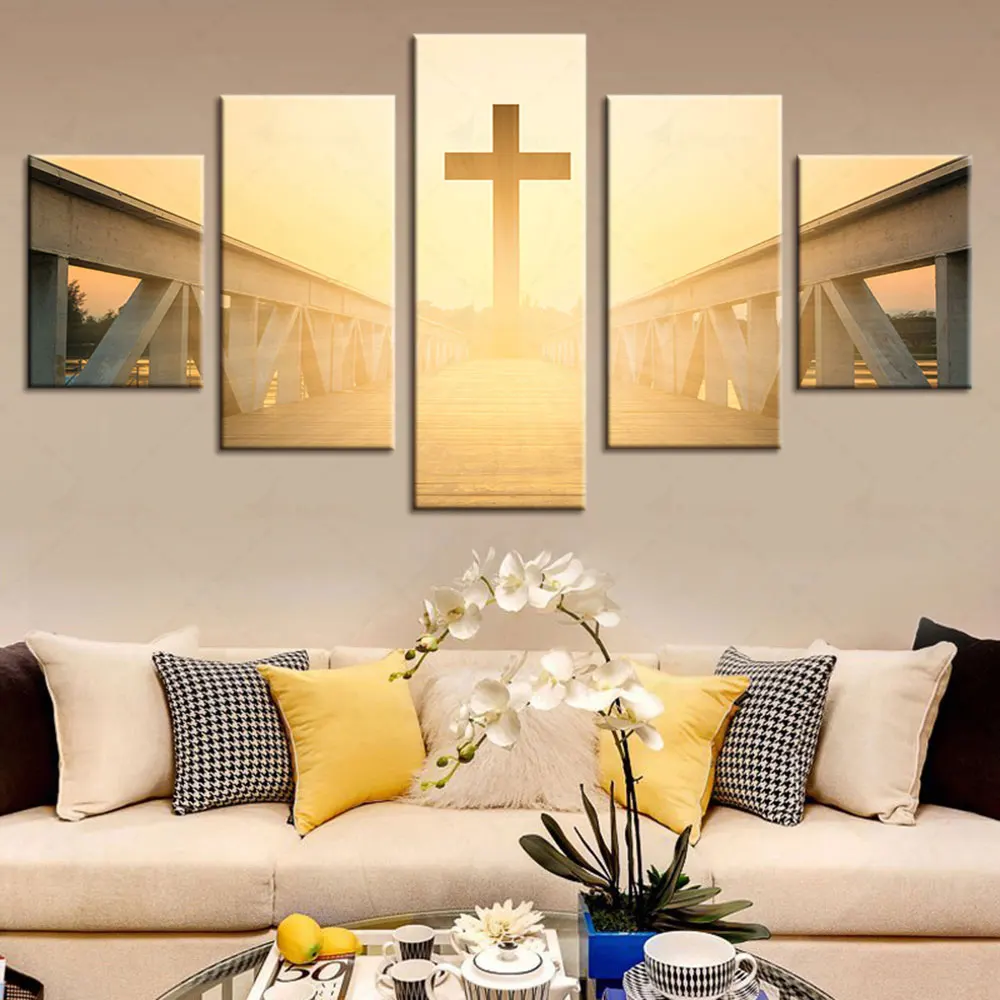 

Artsailing Sunset Jesus Cross Christian Poster Wall Art 5 Pieces Canvas Painting Print Picture for Living Room Home Decoration