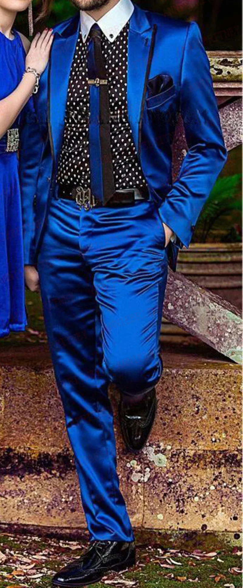 Moda azul real cetim masculino terno conjunto formatura jantar festa de casamento smoking magro ternos do noivo personalizado brilhante blazer calças