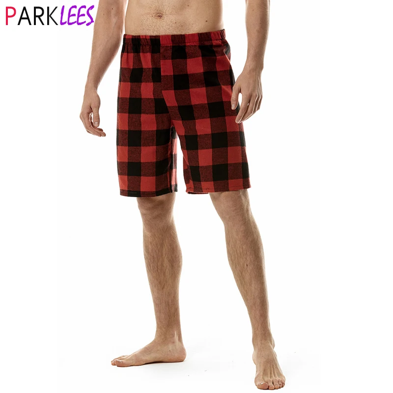 

Red Black Plaid Flannel Pajama Shorts Men Lounging House PJs Soft Relaxed Checked Pants Casual Sleep Pajama Bottoms Sleepwear