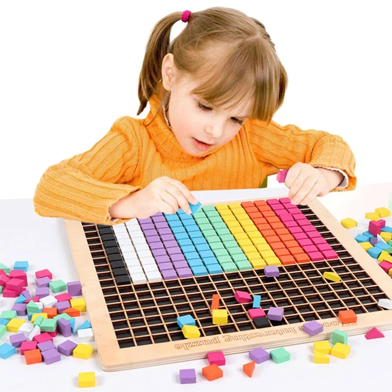 

Children Wooden Pixel Blocks Puzzle Toy Montessori Early Education Toy Geometry Jigsaw Tangram Wooden Game Toys For Children New