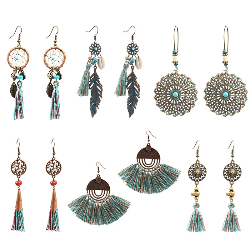 

European Hot Sale Vintage Court Earrings Tassel Pendant Original Cool Dreamcatcher Alloy Accessories Wholesale