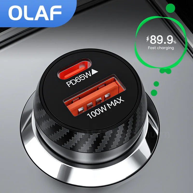 Автомобильное зарядное устройство Olaf Mini PD 65 Вт USB C быстрая зарядка автомобильное быстрое зарядное устройство 100 Вт двойной порт Многофункциональный адаптер для iPhone Samsung Xiaomi
