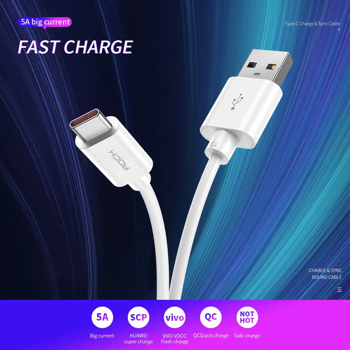 

ROCK 60W USB C Cable 5A Type C Fast Charging Wire For Xiaomi Realme POCO Huawei P50 P40 P30 Pro USB C Data Cord Type C Cable