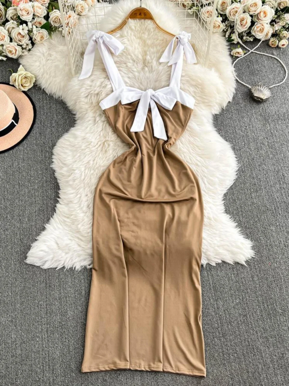 Foamlina сексуальное облегающее платье на подтяжках с бантом женское Offcie