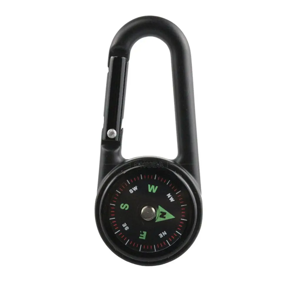 

Кольцо для ключей с карабином и застежкой для горного туризма, мини-компас, термометр, карабин, 3 в 1, металлический циркуль, двусторонний