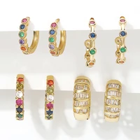 colorful zircon hoop earring rainbow colored zircon hoop earring for women stainless steel earrings luxury jewelry pendientes