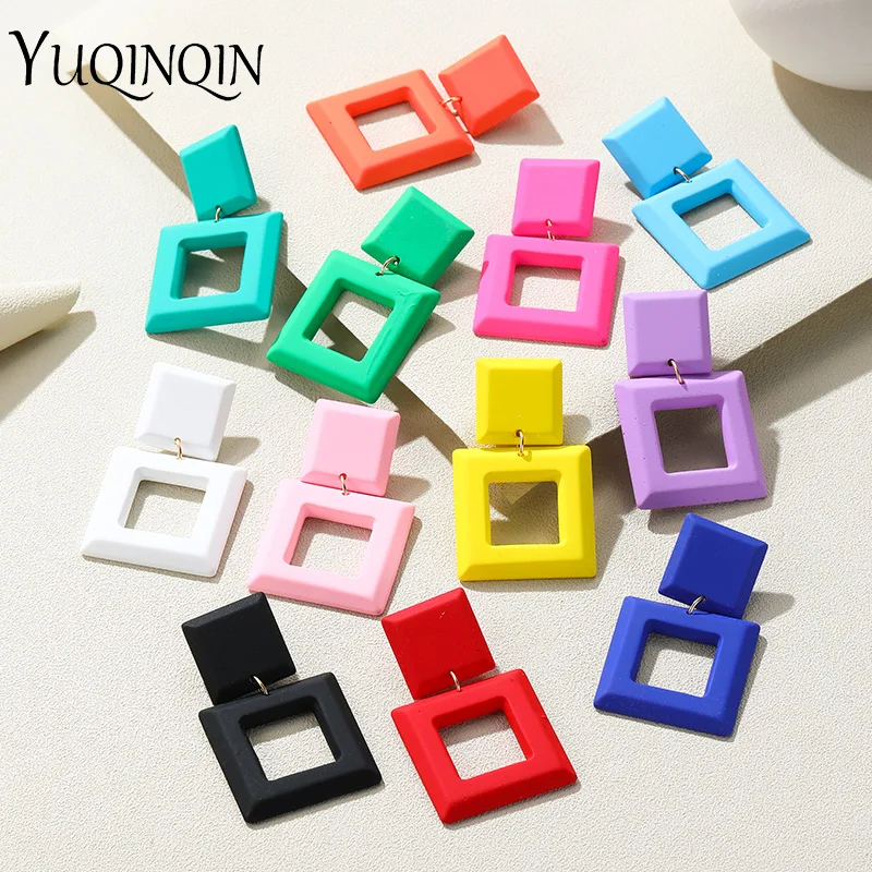 

Trendy Big Geometric Drop Earrings for Women European American Colorful Long Square Earrings Hyperbole Brincos Party New Jewelry
