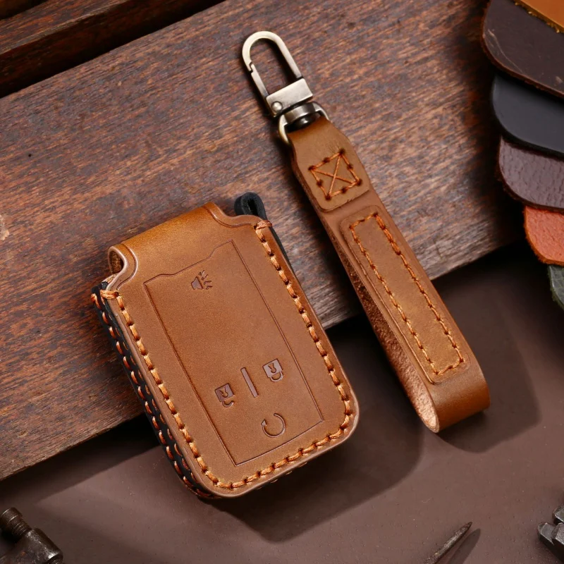 

For Leather Car Key Case Cover Fob for Chevrolet Chevy Colorad Colorad Tahoe Suburban Accessories Shell Keychain Holder Bag