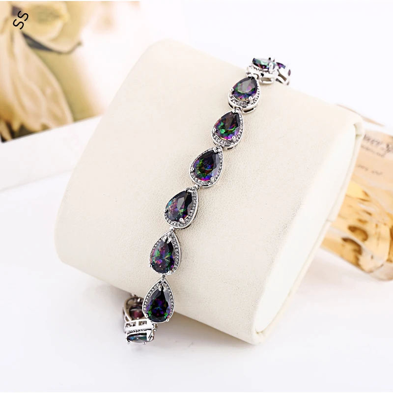 

Korean Version Ladies Bling Hand Wrist Ornaments Inlaid Colorful Gemstone Zircon Bracelet Chain for Garment Accessories