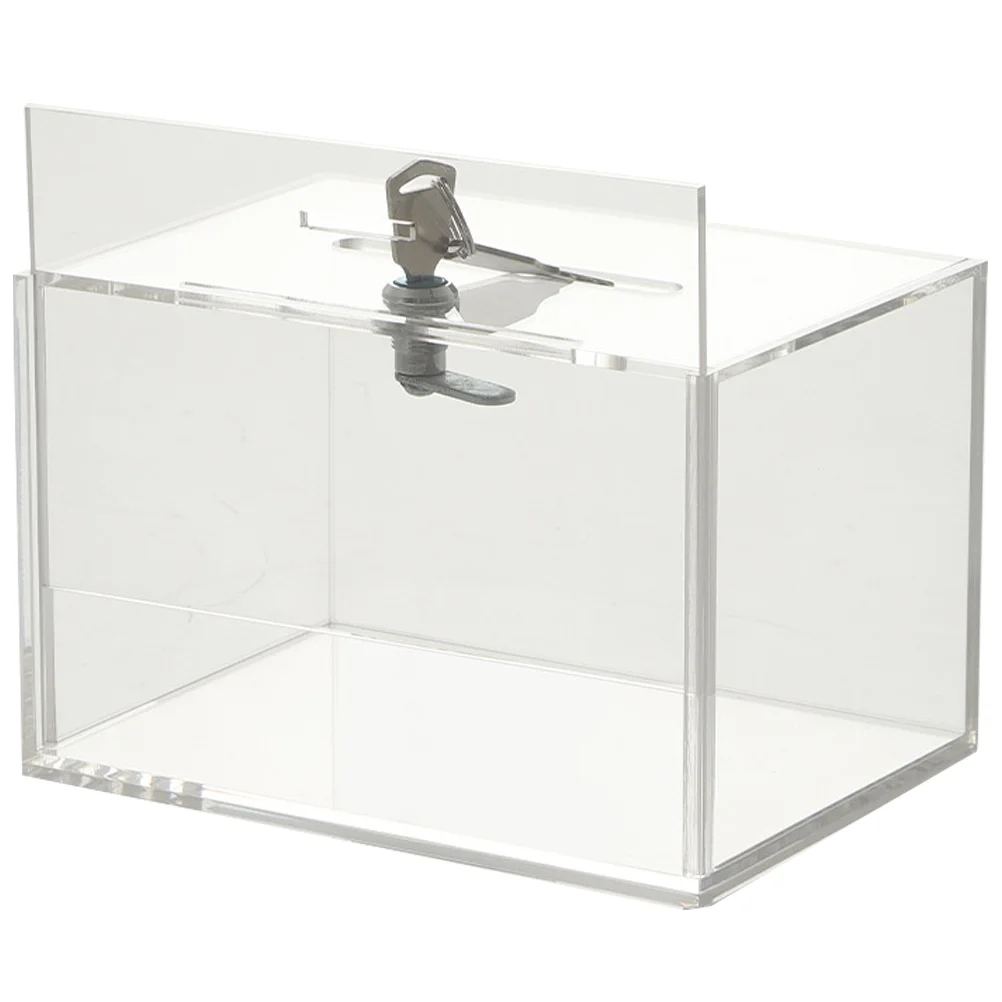 

Box Clear Money Acrylic Display Case Bank Piggy Change Raffle Suggestion Ballot Fund Banks Container Coin Jar Saving Mailbox