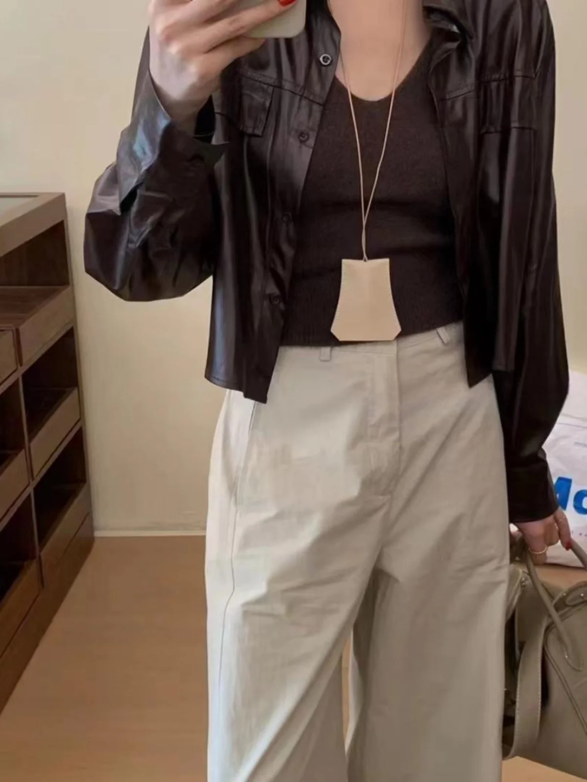 Куртка женская из экокожи с длинным рукавом свободный однобортный Жакет прямого