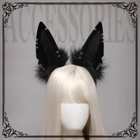 Anubis Wolf Cat Dog Ears Black White Hair Hoop Headwear for Cosplay Costume Accessories Handmade Cute Furry Plush Headband Beast