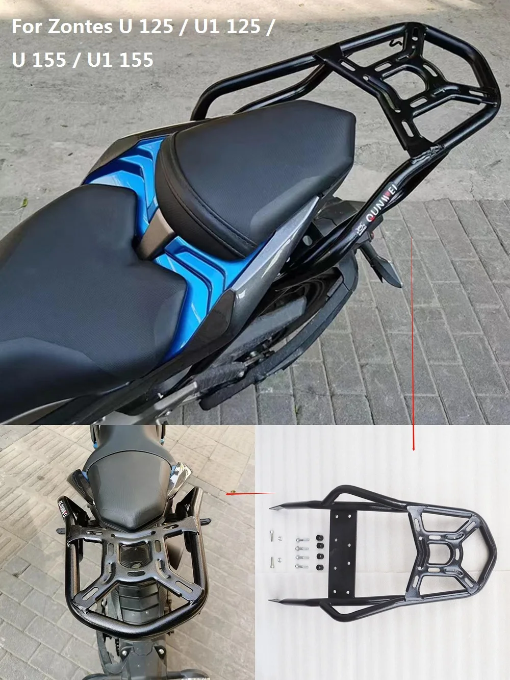 

Motorcycle Rear Seat Luggage Rack Passenger Handle Grip Back Seat Backrest For Zontes U 125 / U1 125 / U 155 / U1 155