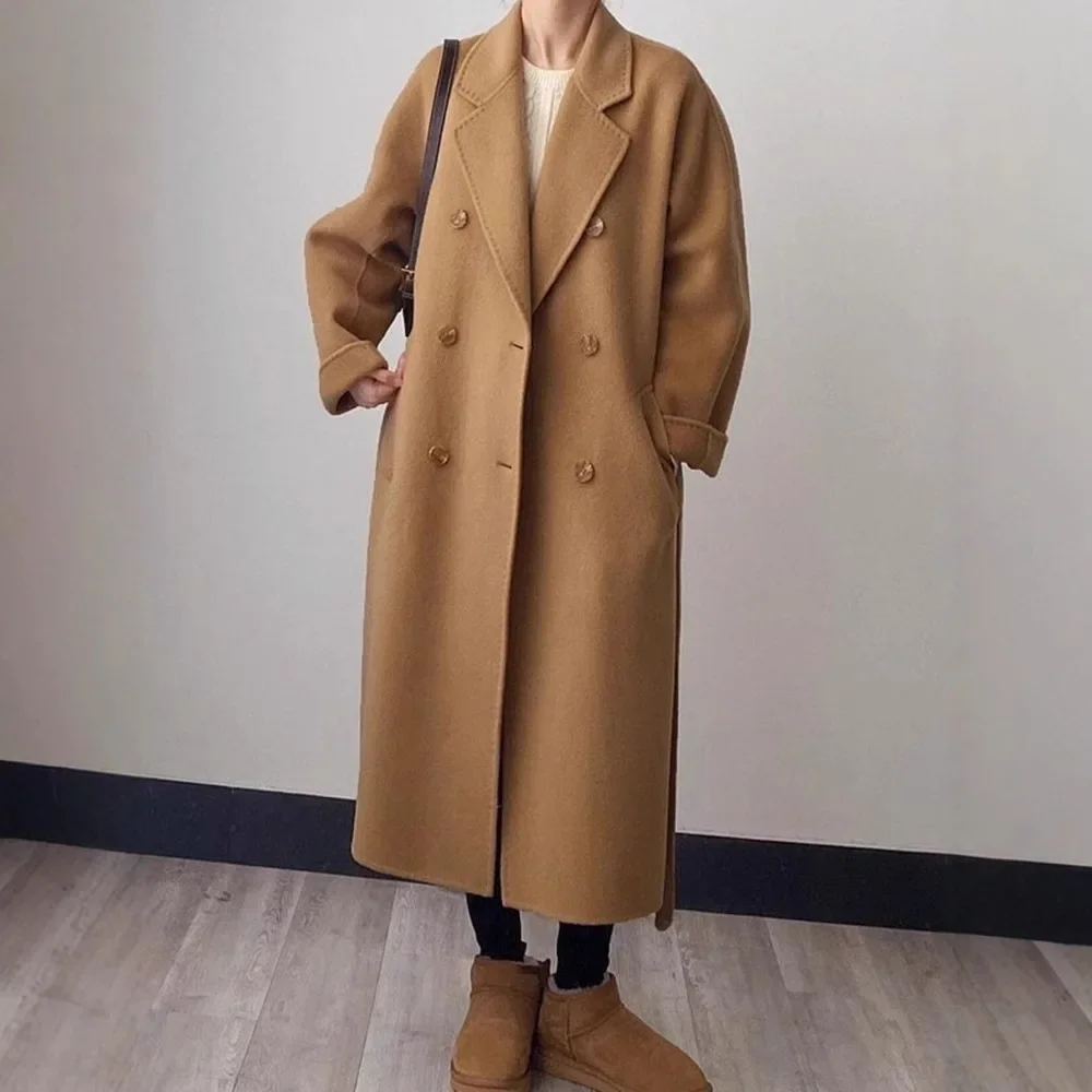 2024 новое корейское пальто из смесовой шерсти винно-красного цвета для маленького