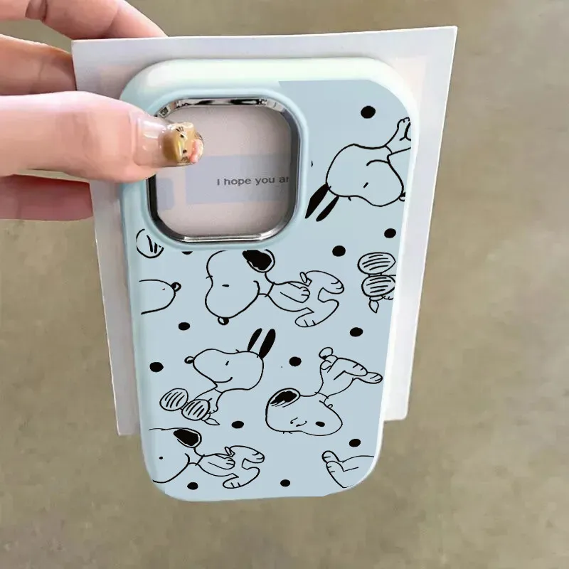 Фото Милый чехол для телефона Anime Snoopy для iPhone 17 Air 16e 16 17 Pro Max 11 15 12 14 13 Pro Max 16 Plus 7 8 SE Креативный металлический чехол с объективом №3