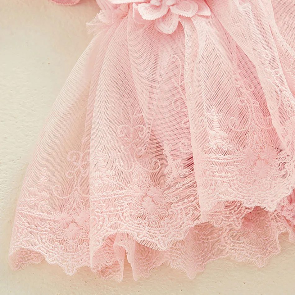 Очаровательное летнее кружевное и Сетчатое цельнокроеное платье для маленьких
