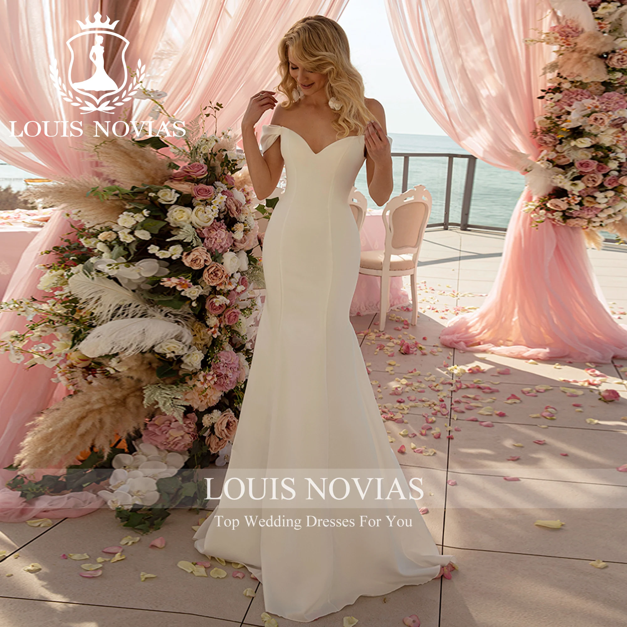 LOUIS NOVIAS Атласное свадебное платье русалки сексуальное с открытыми плечами Милое