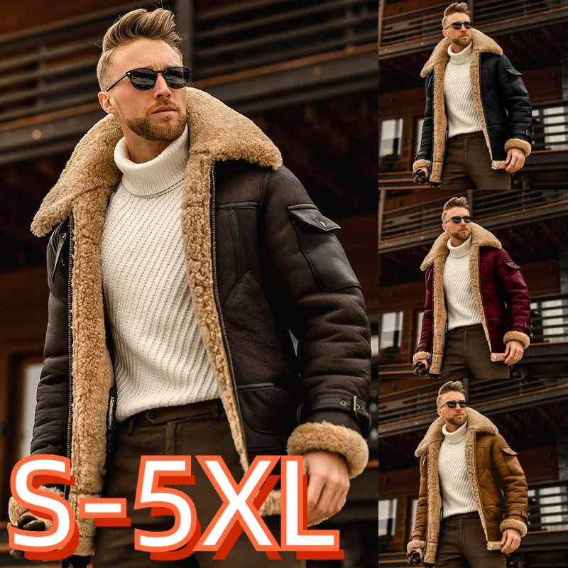 

Winter Men Parkas Solid Motor Jacket Long Sleeve Thick Zipper Loose Straight Coat Big Turn Down Collar Streetwear Male Clothing