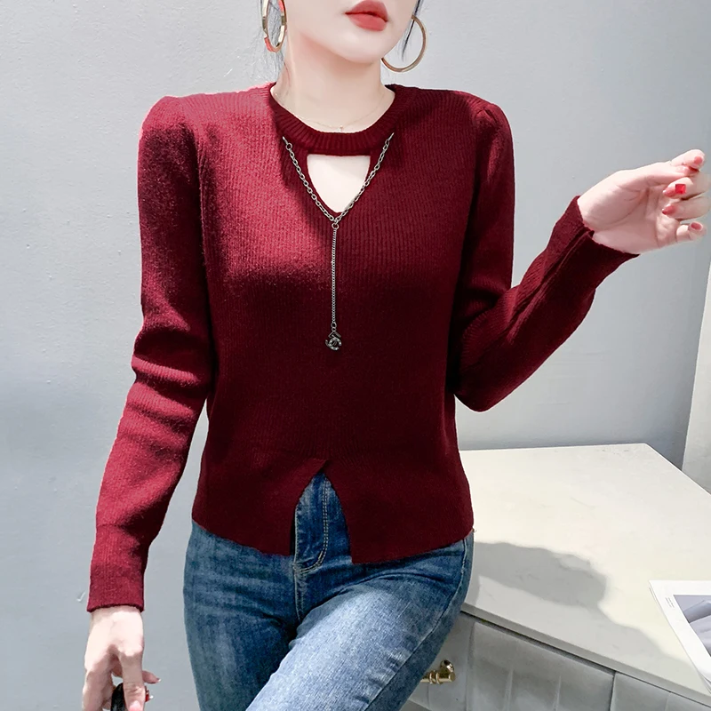 Новый дизайн бархатный ажурный женский осенне-зимний пуловер с длинными