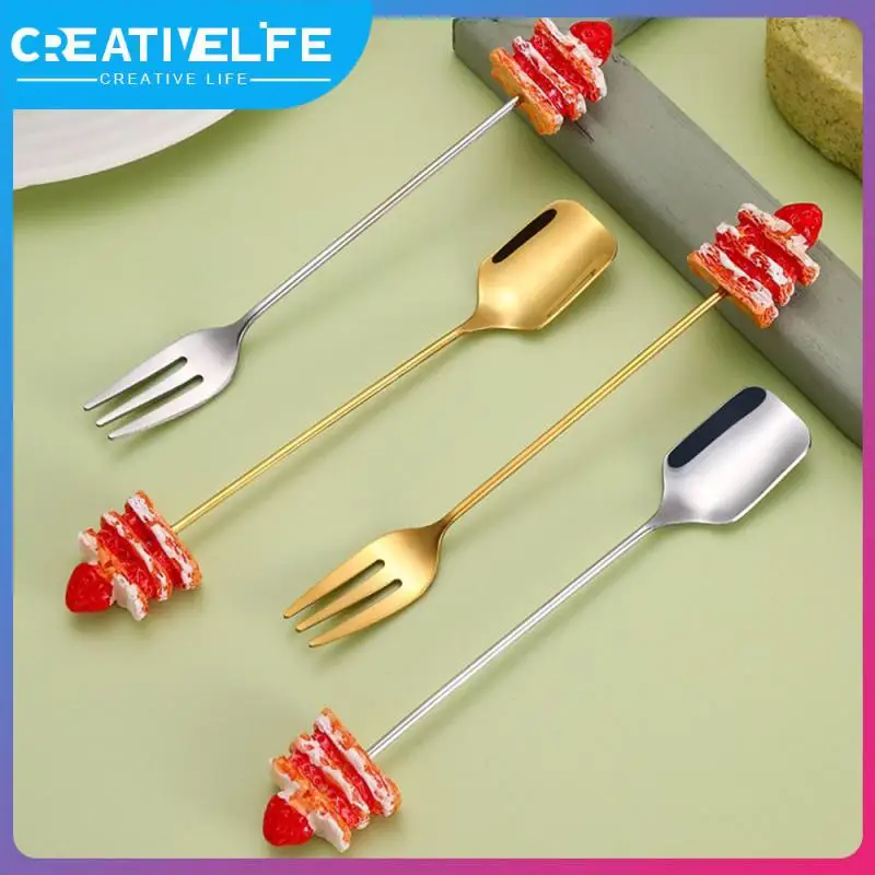 

Stainless Steel Fruit Fork Metal Small Dessert Fork Cartoon Cake Shape Food Fork