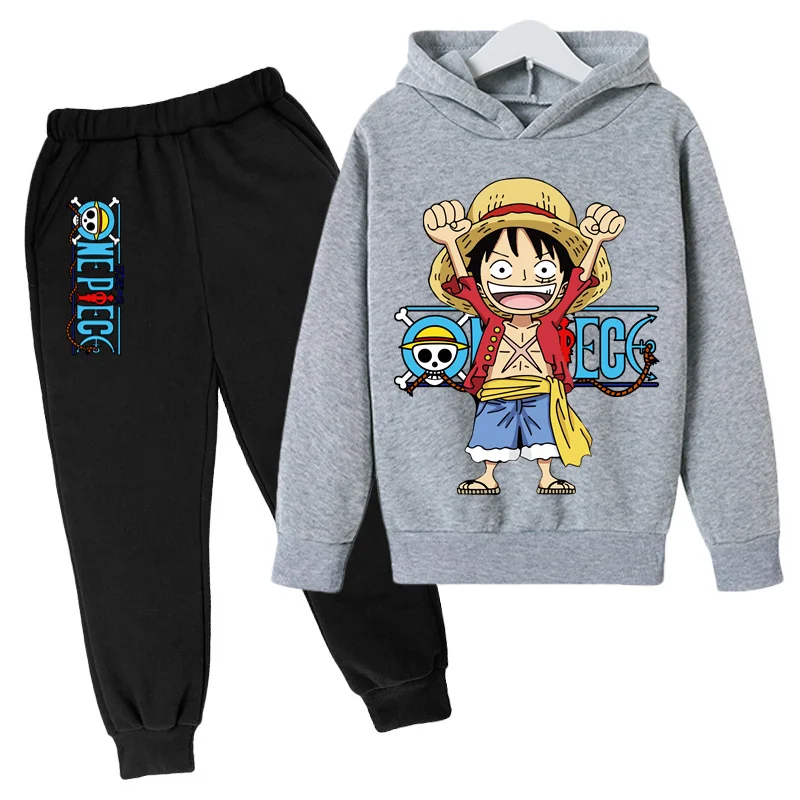 2022 One Piece Hoodie Kids Cartoon Luffy Children Spring Fall Pants Kids Clothes Boys Girls Casual Cute Sweatshirts Sets