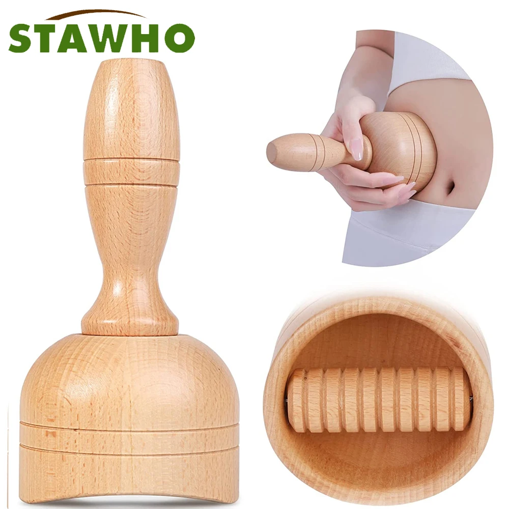 

Handheld Wood Swedish Cup with Roller Wooden Therapy Massage Cups Lymphatic Drainage Massager Body Sculpting Tool,Anti-Cellulite