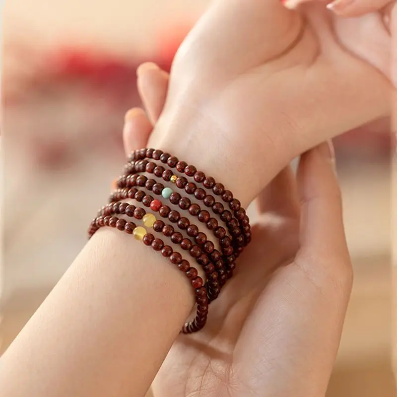 Lobular Red Sandalwood Buddha Beads Hand String Custom Natural Wood Beads Simple Couple Bracelet Transfer Beads