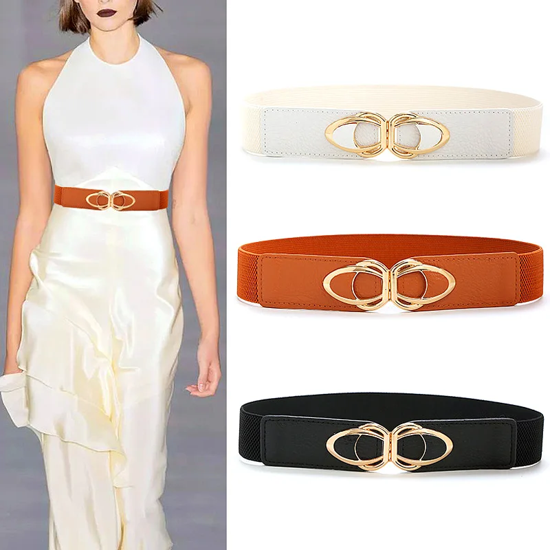 Belt dress simple versatile Fashion Women Leather Belt Thin Skinny Metal Gold Elastic Buckle Waistband Belt Dress Accessories