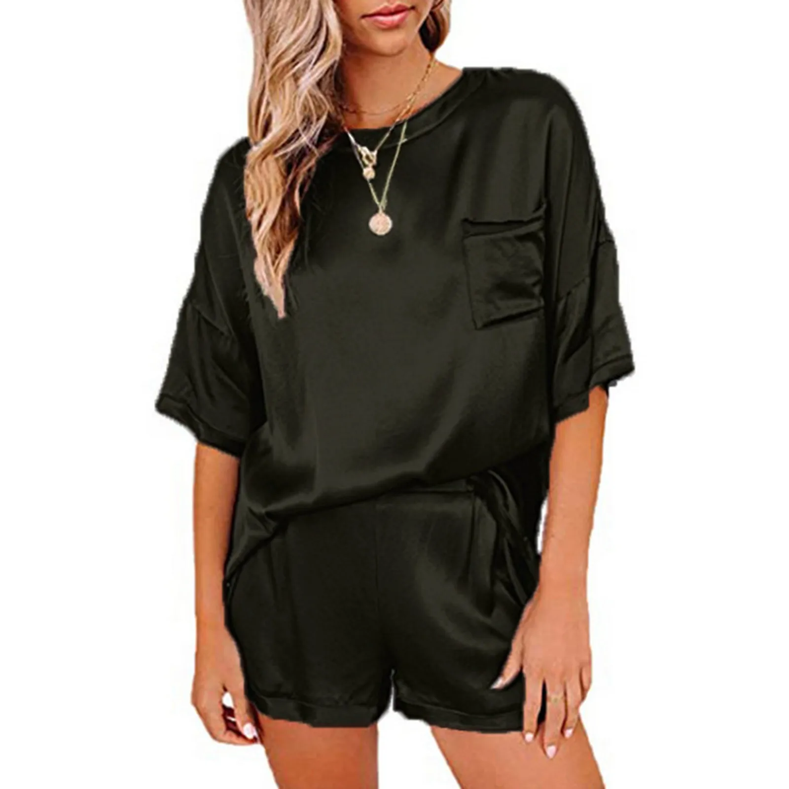 

Women's Home Clothes Pijama Solid Color Sleepwear Women's Pajamas Soft Comfortable Satin Women's Nightie Pajama Sets Female