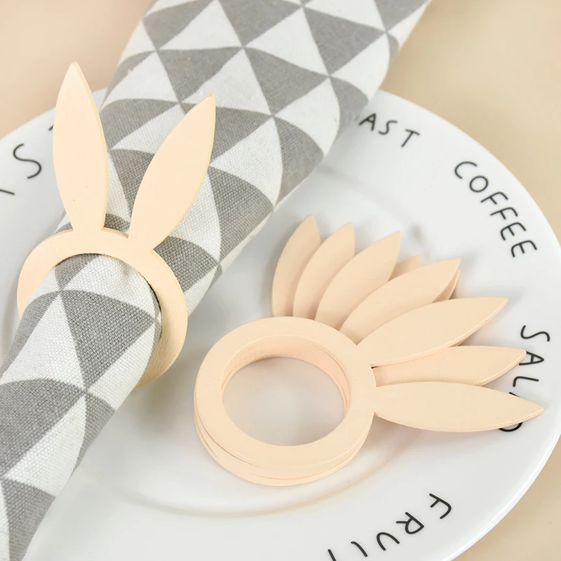 

10Pcs Easter Rabbit Ears Wooden Napkin Rings Easter Decoration for Home Party Table Accessories Napkin Holders Birthday Dinner
