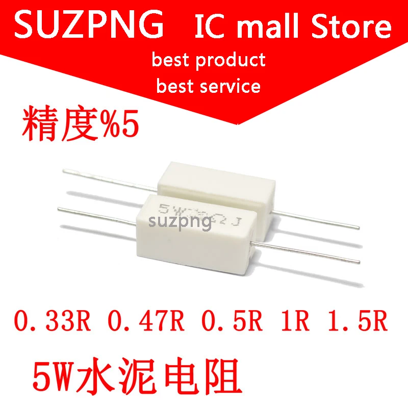 

10pcs 5W 5% Cement Resistor Power Resistance 0.33R 0.47R 0.5R 1R 1.5R