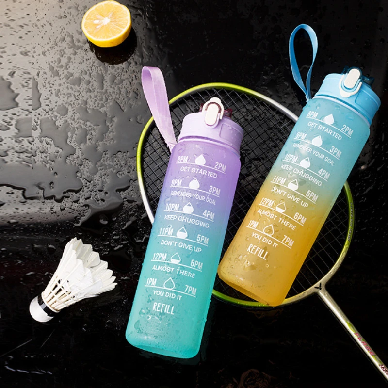

PC Water Bottle with Straw Single Layer Heat Resistant Water Bottle Outdoor Sports Water Cup Display Scale with Gradient Color