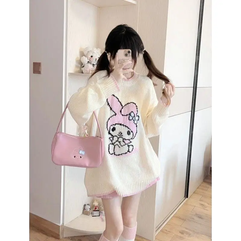 

Kawaii Anime Sanrio My Melody Printed Sweater Cute Cartoon Character Knit Loose-Fitting Warm Top Girls Gift
