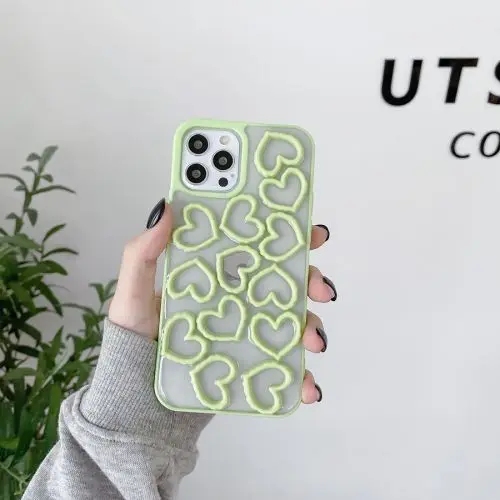 

New Style Drop Glue Hollow Heart Phone Case For iPhone 11 12 Mini Pro Max X XS MAX XR 7 8 6S Plus Solid Color Shockproof Covers